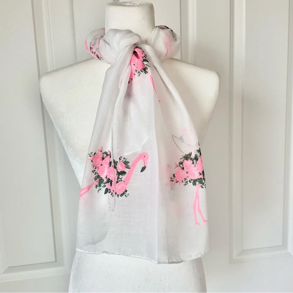 VTG Flamingo Sheer Sparkle Scarf Headcover Coverup Multi Use Feminine Pink White